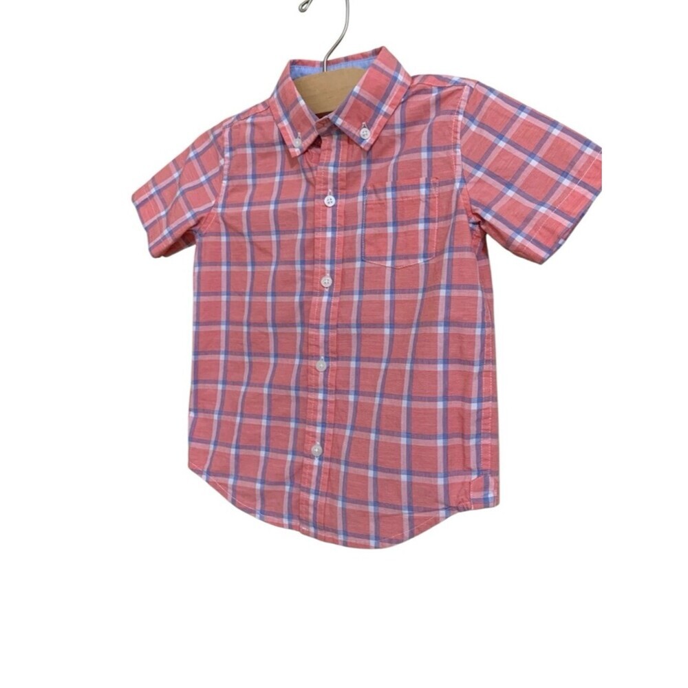 Janie and Jack Button Down Shirt Boys Plaid Short Sleeve Pink Blue Casual 3T - Picture 2 of 5